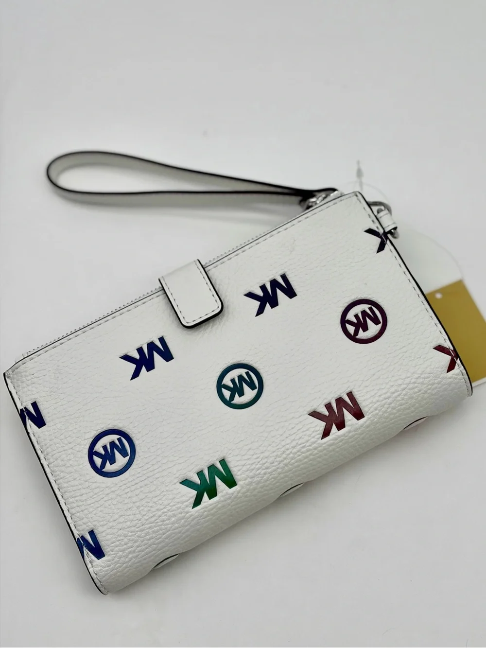MICHAEL KORS Jet Set Travel Logo Double Zip Wallet  Wristlet Optic White